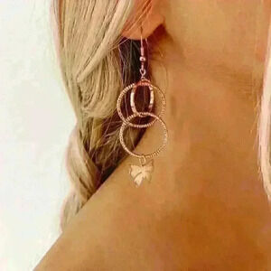 Intertwined Circle Sparkle Hoop Earrings with‎ Butterfly Charm